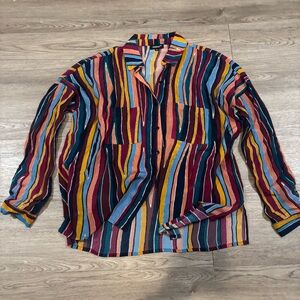Tolani Boho Vibrant Multicolor Vertical Striped Button down Blouse